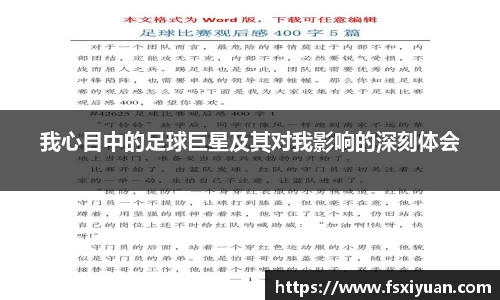 我心目中的足球巨星及其对我影响的深刻体会